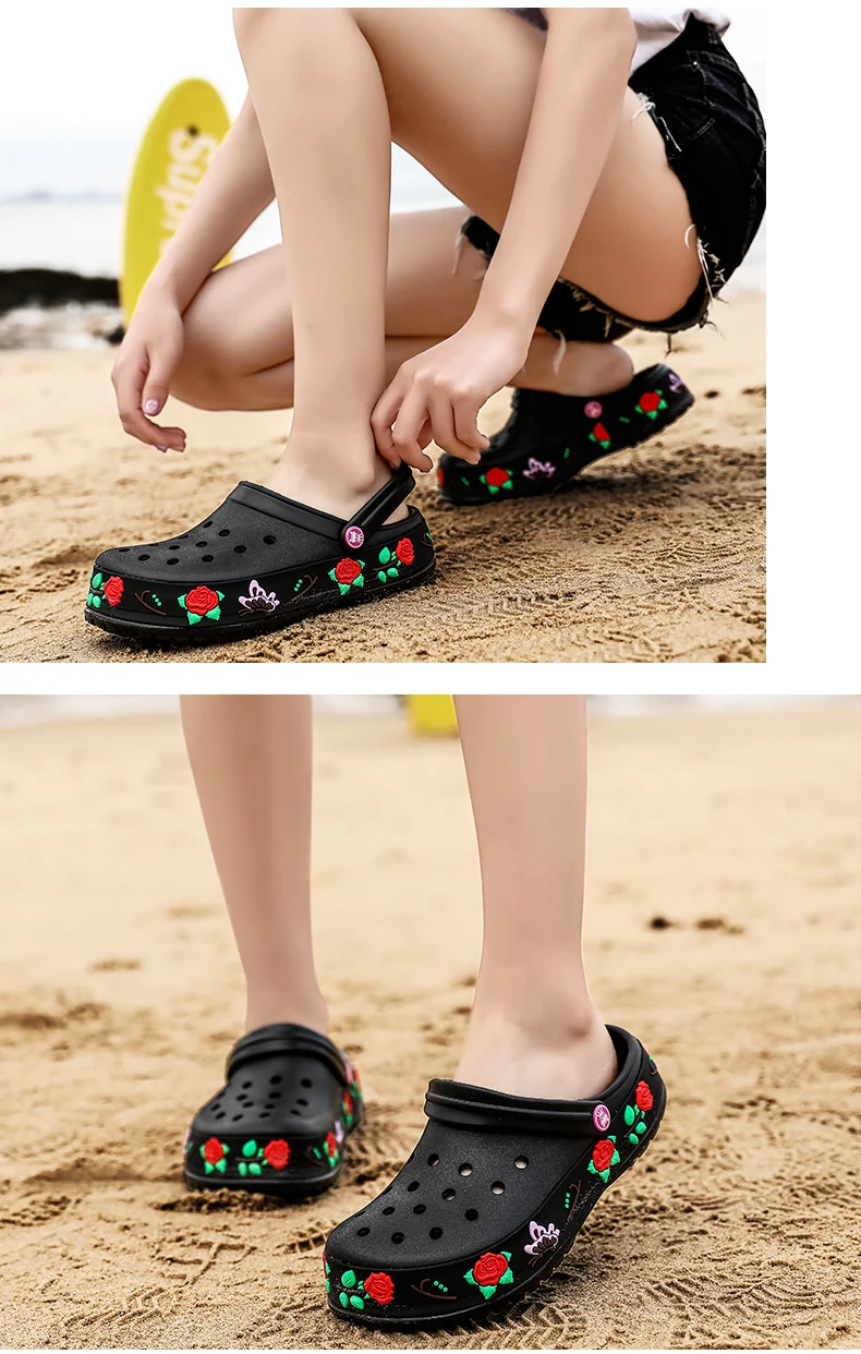 Новинка; летняя водонепроницаемая обувь Для женщин пляж Босоножки, шлепанцы светильник Дачная обувь с цветочным рисунком для девочек, Для женщин сабо, визуально увеличивающие рост; Auqa обувь