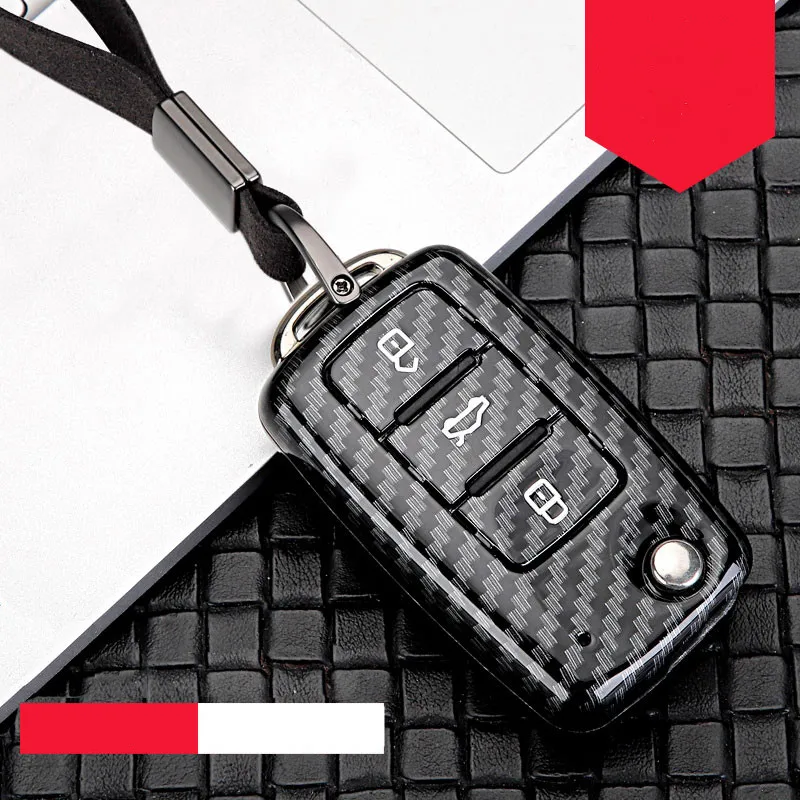 A-black silver ABS глянцевый карбоновый черный чехол для ключей автомобиля для VW Golf Bora Jetta POLO Golf Passat Skoda Octavia A5 Fabia SEAT Ibiza Leon Tiguan - Название цвета: A-black silver