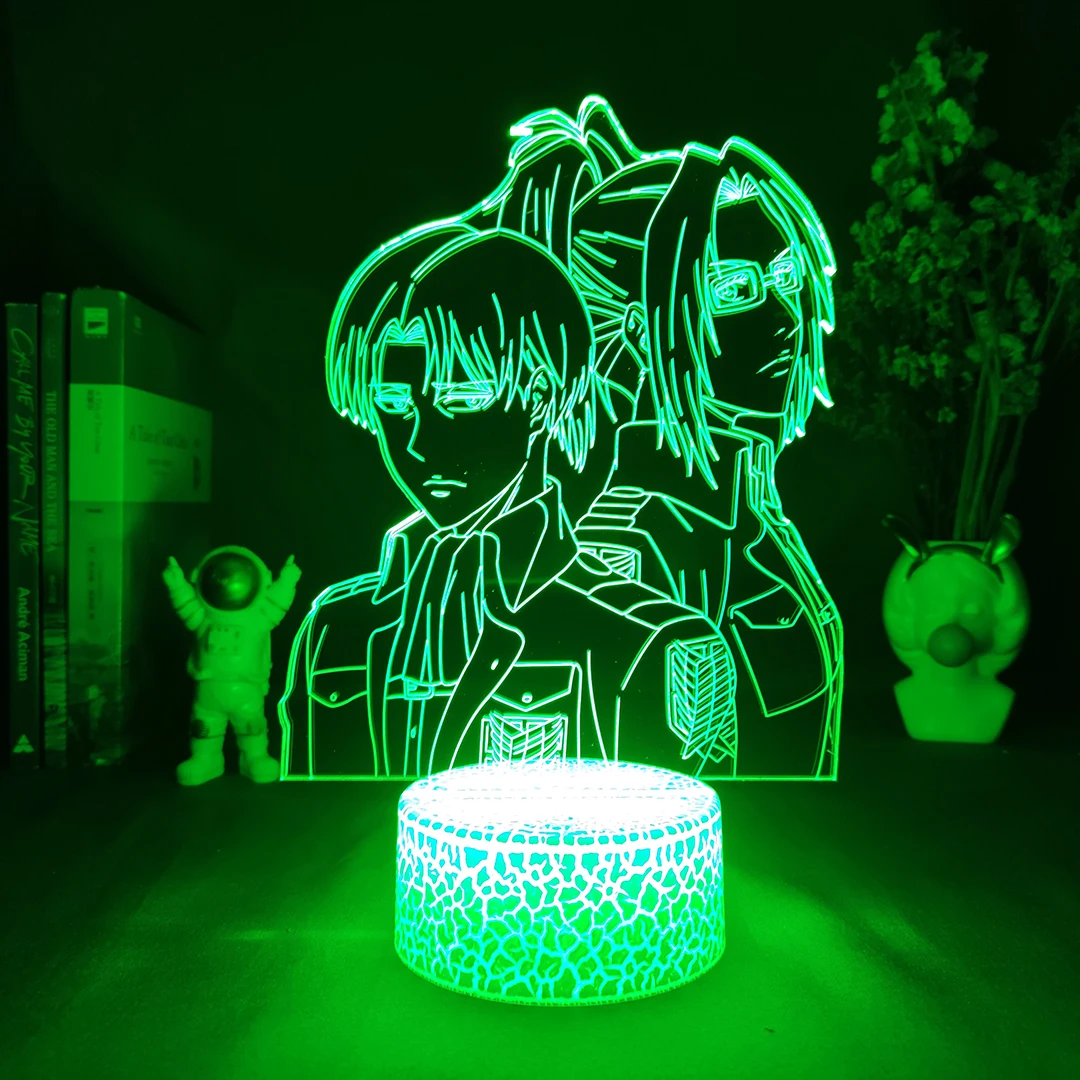 

Леви Акерман 3D светодиодный Аниме Фигурка Hange Zoe ночные огни друг подарки RGB лава лампа спальня Настольный Декор манга Атака Титанов