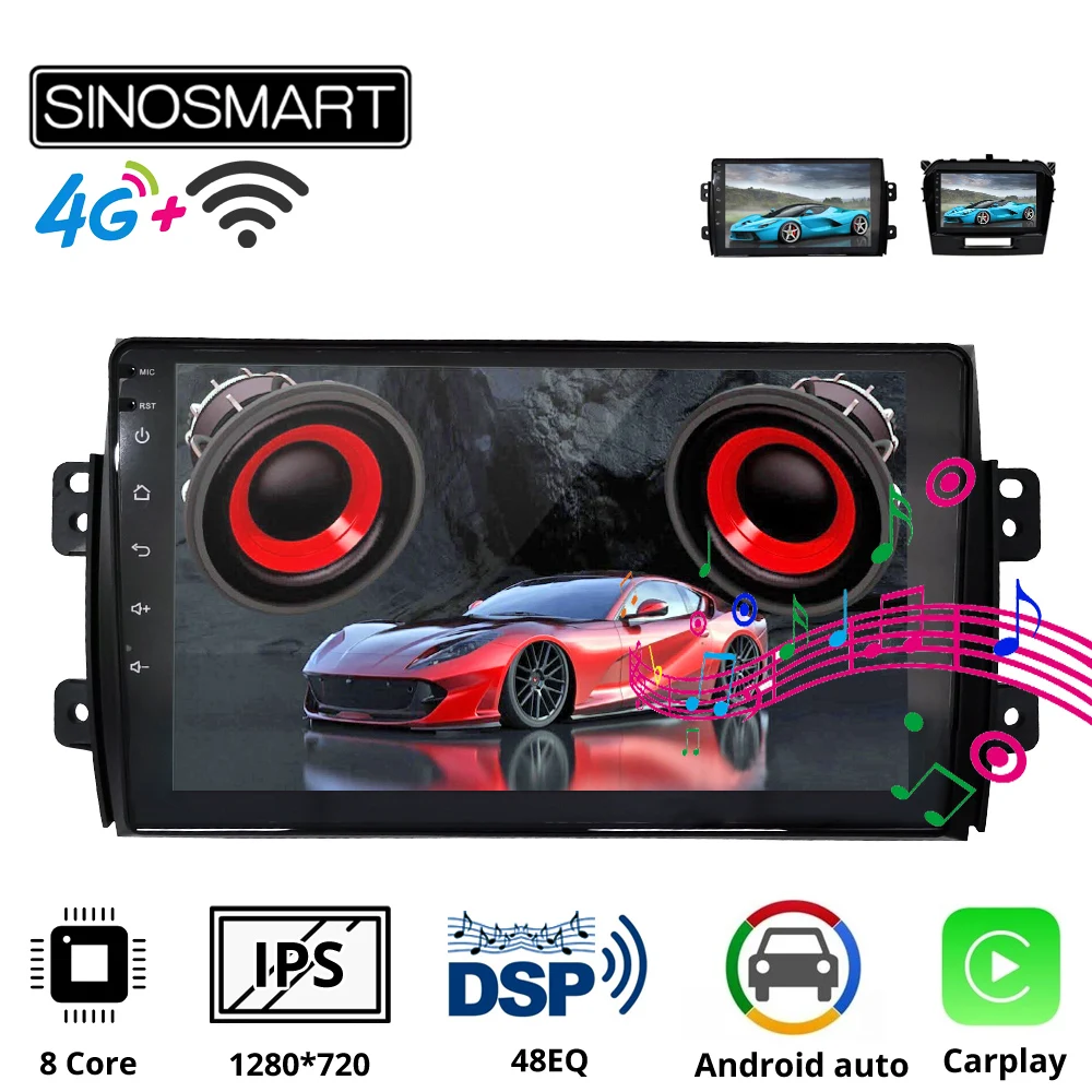 Sinosmart 8 Core DSP 48EQ автомобильный радиоприемник с навигацией GPS для Suzuki SX4 Vitara 2006 2016 2din