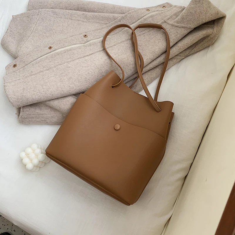 

Fashion Shoulder Bag Pu Leather Solid Color Casual Shopping Bag Large Capacity Design Simple Ladies Messenger Bag Open Pocket
