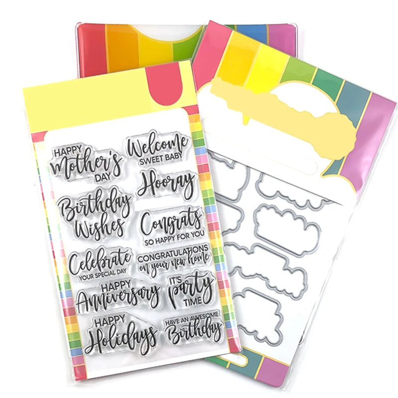 2021 New Essential Celebrations Clear Stamps and Metal Cutting Dies Set For Craft Making English Word Greeting Card Scrapbooking