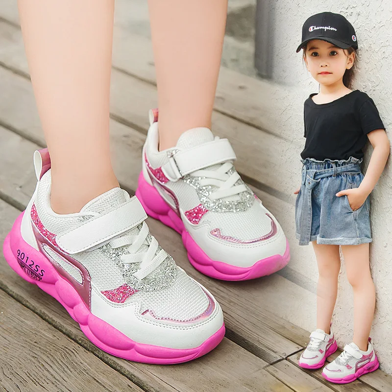 Удобные детские осенние кроссовки; обувь для девочек и мальчиков; спортивная обувь; Модные Повседневные детские кроссовки; детская обувь; Размеры 26-37 - Цвет: 901 Rose