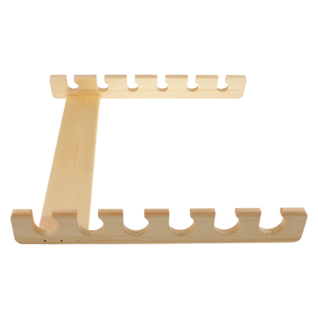 Fishing Rod Rack Storage 6-Rods Pole Wall Mount Horizontal Pole Wood Holder
