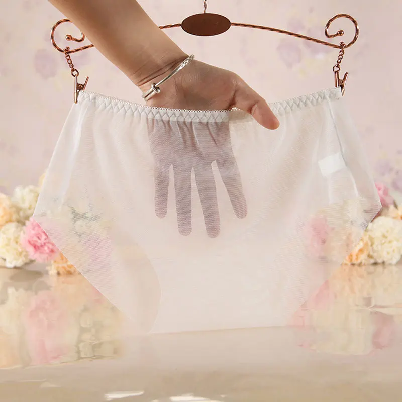 Women's Transparent Mesh Panties Fashion Solid Color Seamless Sexy Underwear Ice Silk Thin Breathable Smooth Large Size Briefs