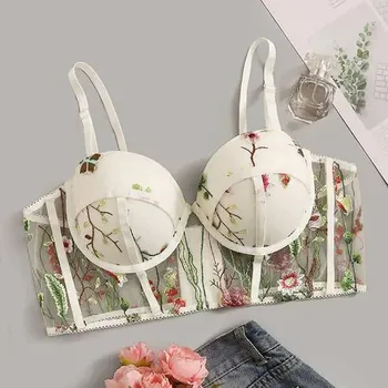 

Women Sexy Floral Bra Lingerie Female Lace Patchwork Casual Sleepwear Underwear Ladies Embroidery Camis Bra Seamless biustonosz