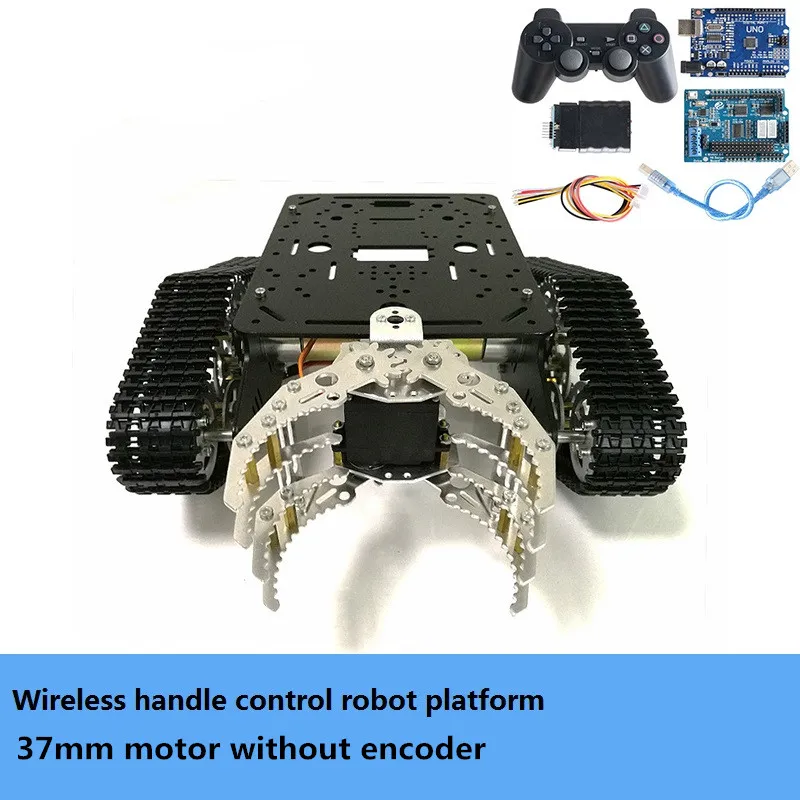 Полностью металлический беспроводной контроль Rc робот коготь шасси платформа T300 гусеничный Танк шасси+ G6 захват комплект Серводвигатель DIY для Arduino - Цвет: Handle 37mm motor