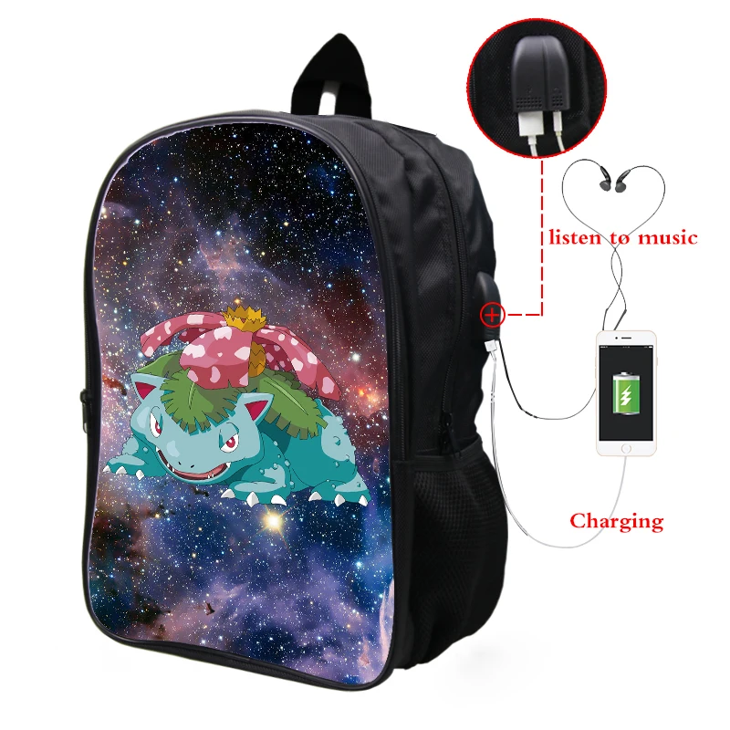 7 Pokemon Venusaur Galaxy Космический рюкзак Многофункциональный USB зарядка Разъем для наушников школьная сумка для подростков мальчиков рюкзак для девочек с отделением для ноутбука - Цвет: 7