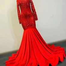 Длинное платье для выпускного вечера африканская темнокожая девушка изысканный блестящий кружевной топ с высоким воротом с длинным рукавом красное платье для выпускного вечера