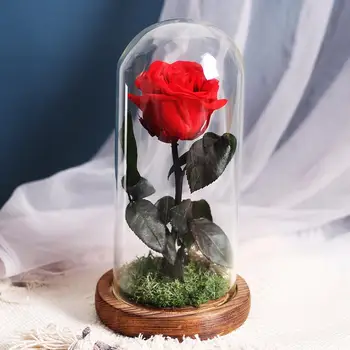 

2020 Dropshipping Beauty and the Beast Red Rose in a Glass Dome with LED Light Wooden Base for Valentine's Mother's Day Gifts