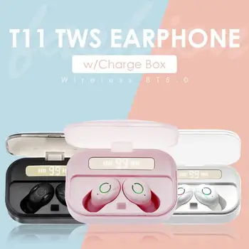

T11 TWS Mini Wireless Bluetooth 5.0 Earphones Stereo Sport In-Ear Earbuds Mobile Phone Stander Emergency Power Bank