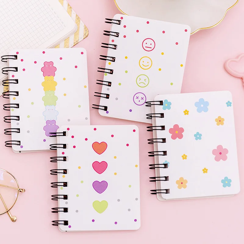 

4 Pieces/lot Mini portable Coil notebook Loose-leaf Notepad smile expression print memo pad