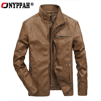 

ONYPPAH 2020 High Quality PU Leather Jackets Men Autumn Solid Stand Collar Fashion Men Jacket Jaqueta Masculina JK002 3XL