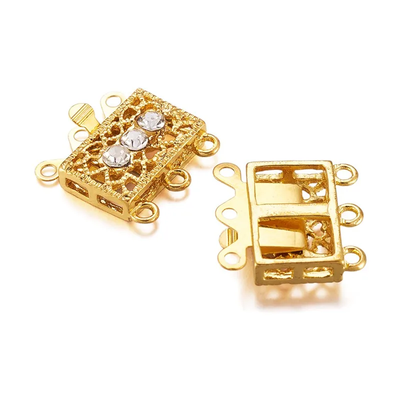 2 Sets Brass Rectangle Box Clasps Connector Multistrand Clasps Clear