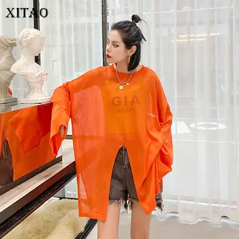 

XITAO Europe Original Women Solid Loose Tidal Current Tee Asymmetry 2020 Spring Summer Small Fresh Fashion T Shirt Women XJ4701