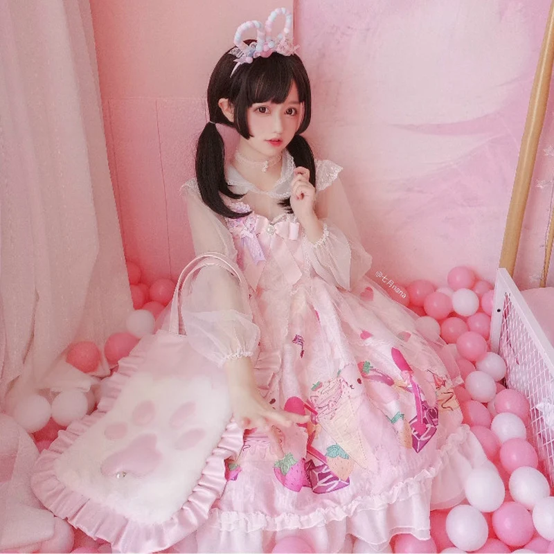 Kawaii мягкое японское платье лолиты клубничный десерт кролик JSK для женщин