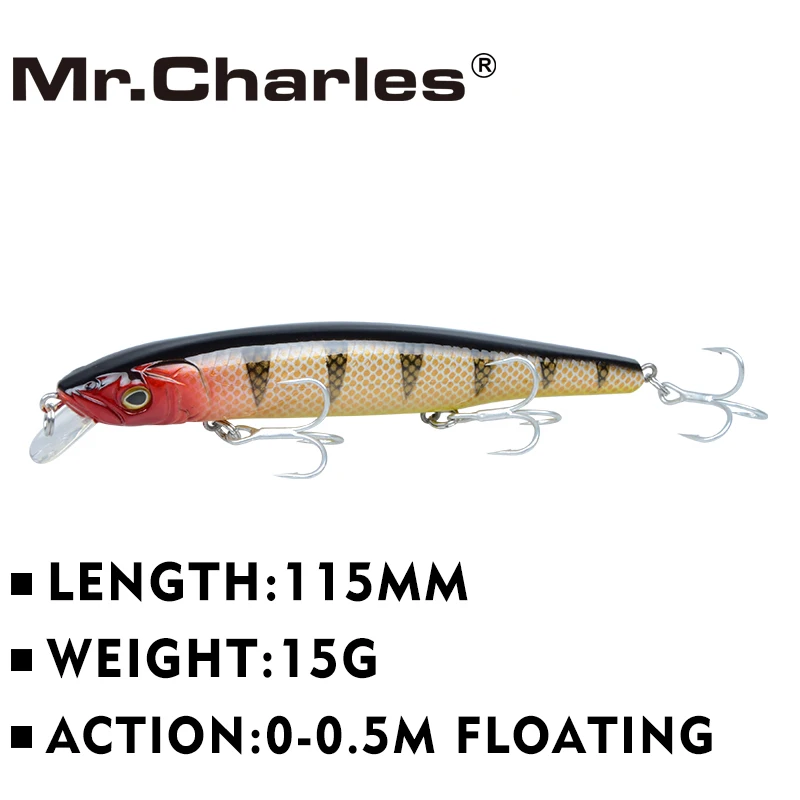 Mr. Charles CMC033 leurres de pêche 115mm/15g 0-0.5m flottant Super coulant vairon appâts durs manivelle appâts Leurre oscillant