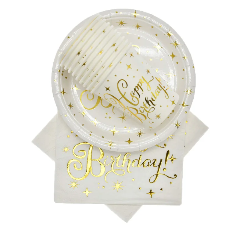 Birthday Party paper Plates Wedding Decorations Set Gold Star Disposable Tableware Paper Cup Straws Home Party Supplies for Kids