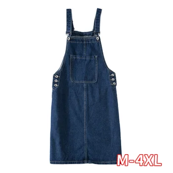

Summer Women Denim Dress Sundress Casual Loose Overalls Dresses Female Solid Adjustable Strap Jeans Dress Plus Size 4XL