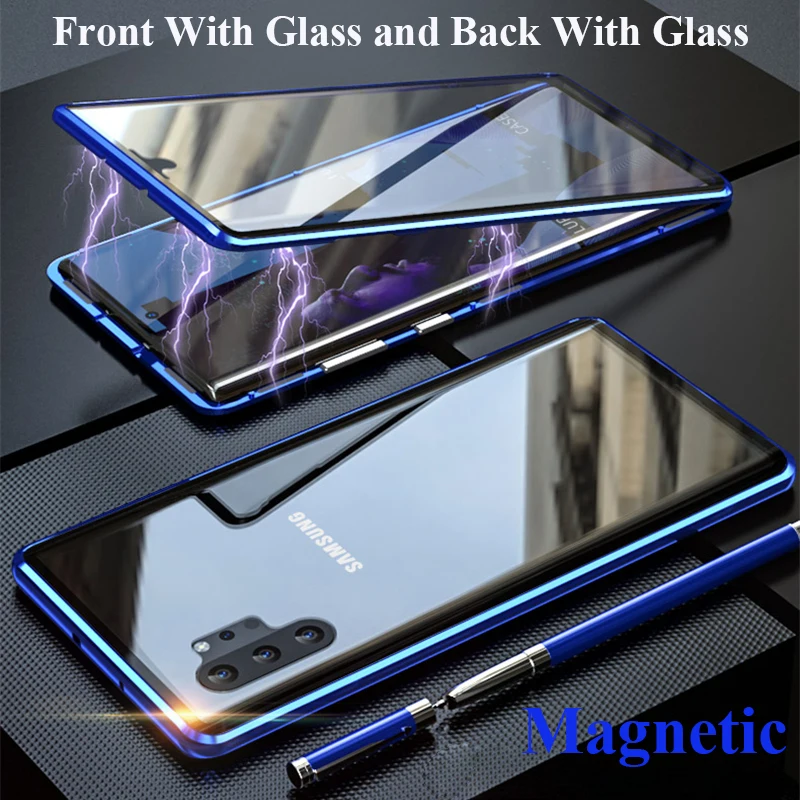 

For Samsung Galaxy Note 10 Pro Magnetic Case Front+Back double-sided Tempered Glass Case for Samsung Note 10 Metal Bumper Case