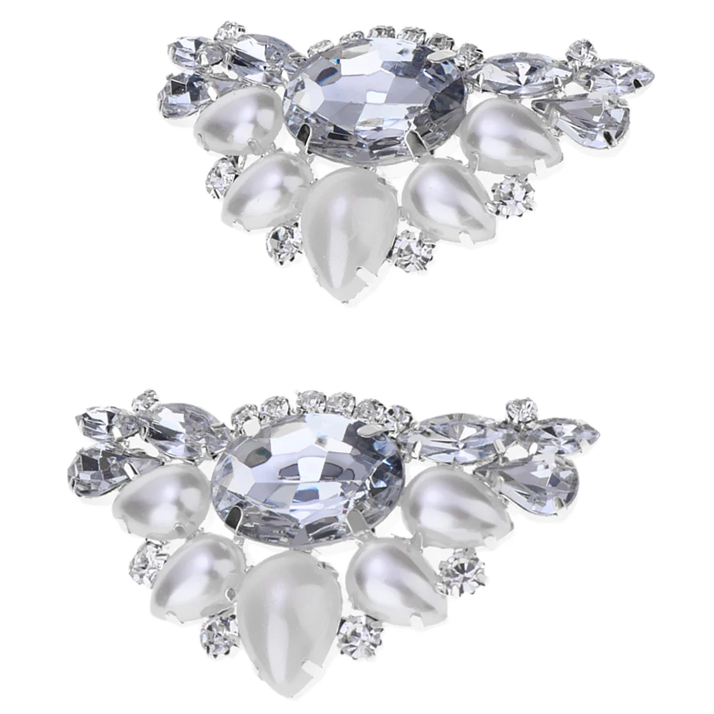 2x  Bridal Wedding Shoes Decorative Diamante Flower High Heel Shoe Clips Charms Decor Faux Pearl Shoe Buckle