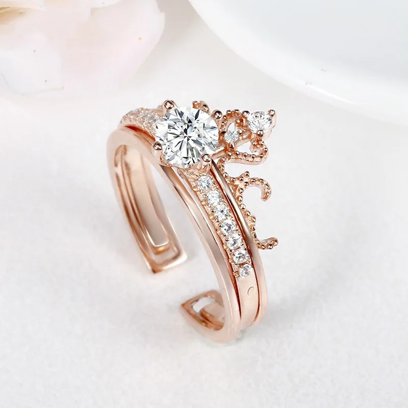 ЦИРКОНИЕВЫЕ кольца в форме короны для женщин, серебро/розовое золото, два в одном, кольцо, регулируемое кольцо на палец, женское свадебное ювелирное изделие, подарок
