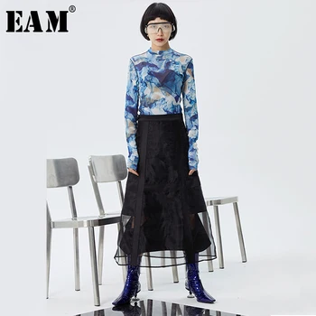 

[EAM] High Waist Black Organza Split Double Layers Temperament Half-body Skirt Women Fashion Tide New Spring Autumn 2020 1S983