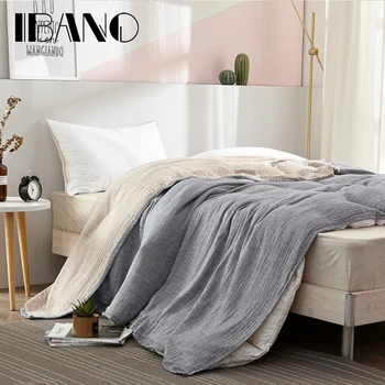 

IBANO 100% Cotton Muslin Blanket Bed Sofa Travel Breathable Simple Japanese Style Solid Large Soft Throw Blanket Para Blanket