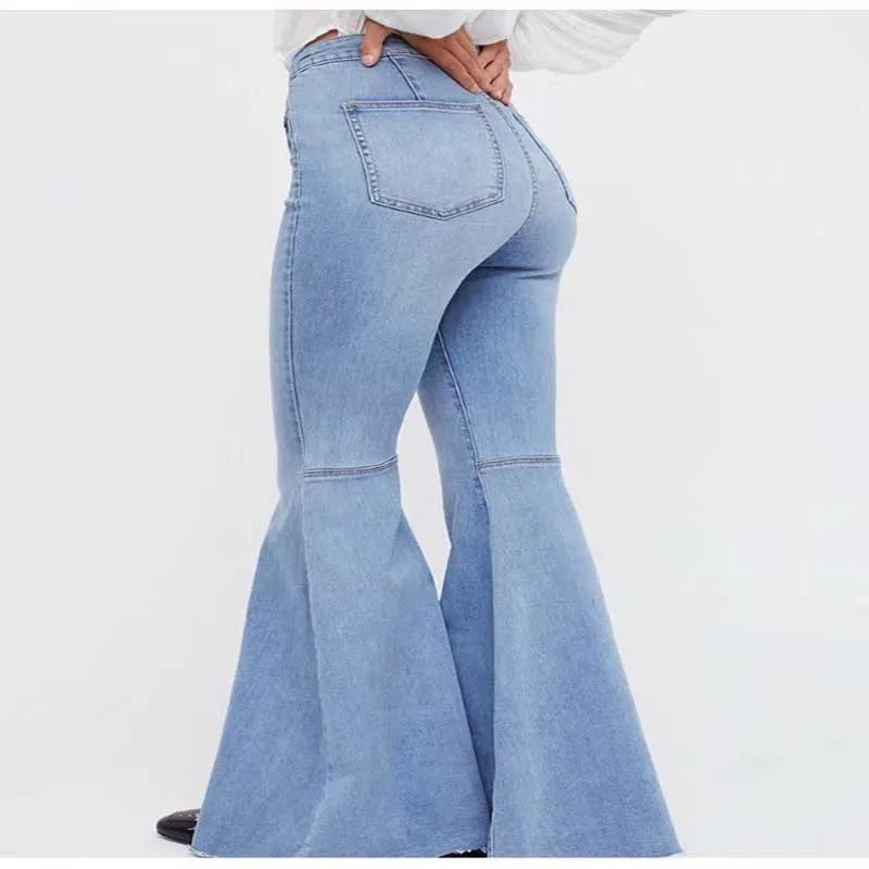 Fashion Women Solid Color Sexy High Waist Slim Bell-bottoms Denim Pants Trousers for Women Jeans High Waist Jeans