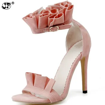 

Bandage High Heels Sandals Women Pumps Thin Heel Ruffle Lace-Up Summer Shoes Fashion pompes de femme 014