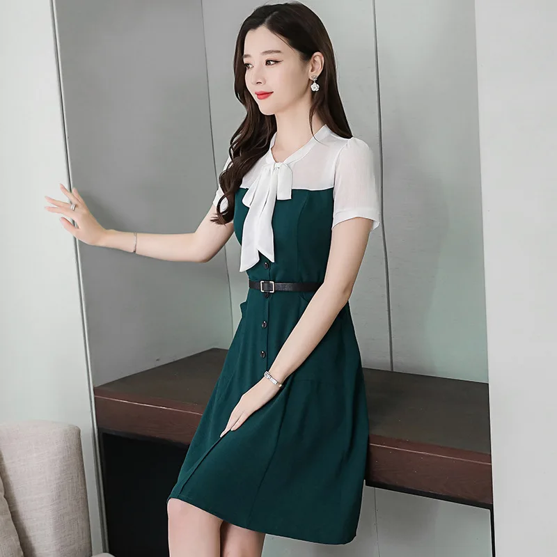 

2019 Summer New Style Korean-style Elegant Slim Fit Slimming Hipster France Non-mainstream Bow Chiffon Dress Women's