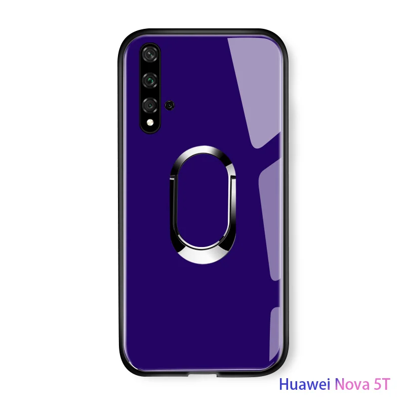 Для huawei Nova 2 2S 3 4 5 5T 5 Pro 3e 4e Роскошный чехол-держатель с магнитным кольцом корпус из закаленного стекла задняя Противоударная крышка для телефона - Цвет: Синий