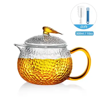 

Glass Teapot with Infuser for Blooming and Loose Leaf Tea Pot, Chinese Kungfu Teapot Glass with Handgrip filter Cup (300ML/10oz)