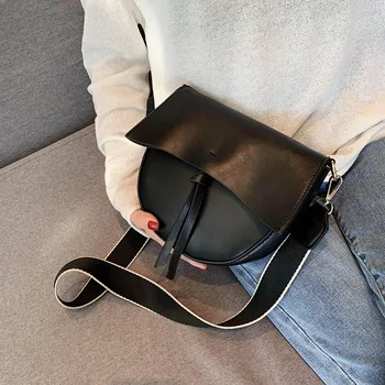 

Solid color PU Leather Saddle Bags For Women 2020 Female Shoulder Bags With Wide Strap Handbags Crossbody Bags