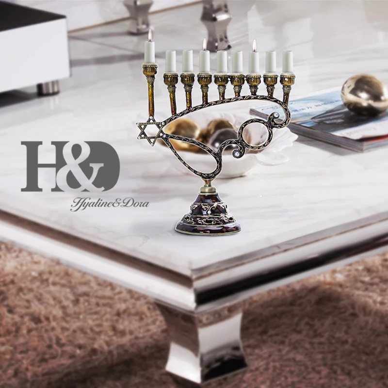 H&D ручной работы Hanukkah 9 ветка Шестиугольная Звезда Давида подсвечник Menorah еврейская лампа Chanukah подсвечники вечерние украшения