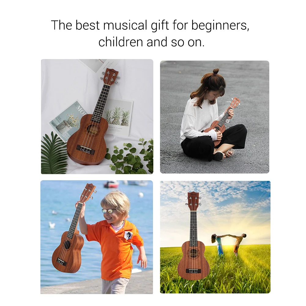 

Muslady Mahogany Wood 21 Inch Soprano Ukulele Ukelele with Carry Bag Uke Strap Strings Clip-on Tuner Cleaning Cloth