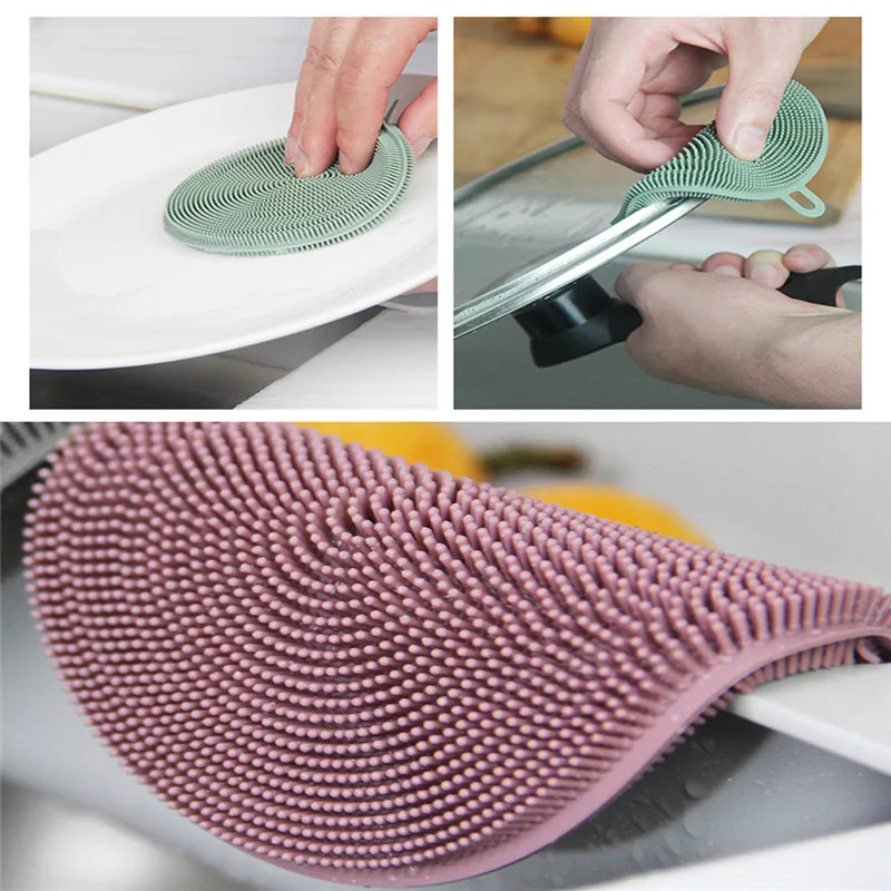 Kitchen Tools Multi-function Antibacterial Silicone Dish Scrubber Brush Dishwashing Silicone-3 Colors Cleaning Brush Dish Brush