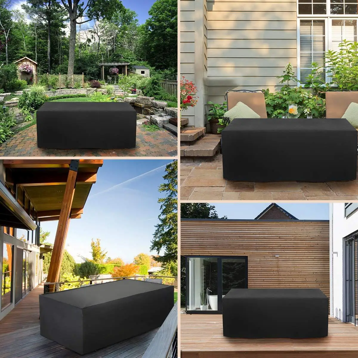 Black/Silver Outdoor Waterproof Garden Furniture Cover Rain-proof Oxford Cloth Furniture Dustproof Cover For Rattan Table Sofa