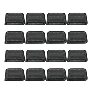 

50PCS Disposable Fruit Carry Out Box Salad Cake Packing Container Rectangle Take Out Box (Black)