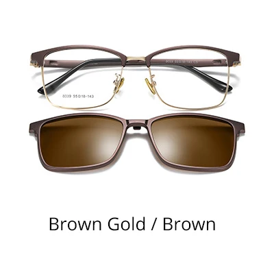 TWO Oclock Magnetic Sun Shade Car Polarized Sunglasses Women Men's Clip On Glasses Square Frames for Optical Lenses Z8039 - Цвет линз: Brown Gold-Brown