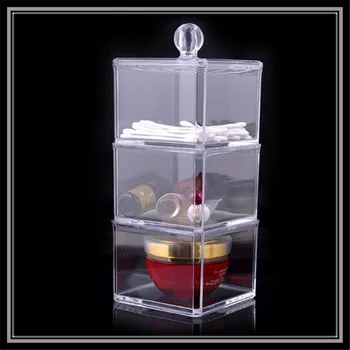 

3-layer Crystal Cotton Swab Plastic Box Home Storage Box Transparent Acrylic Small Objects Storage Multi-function Jewelry Box