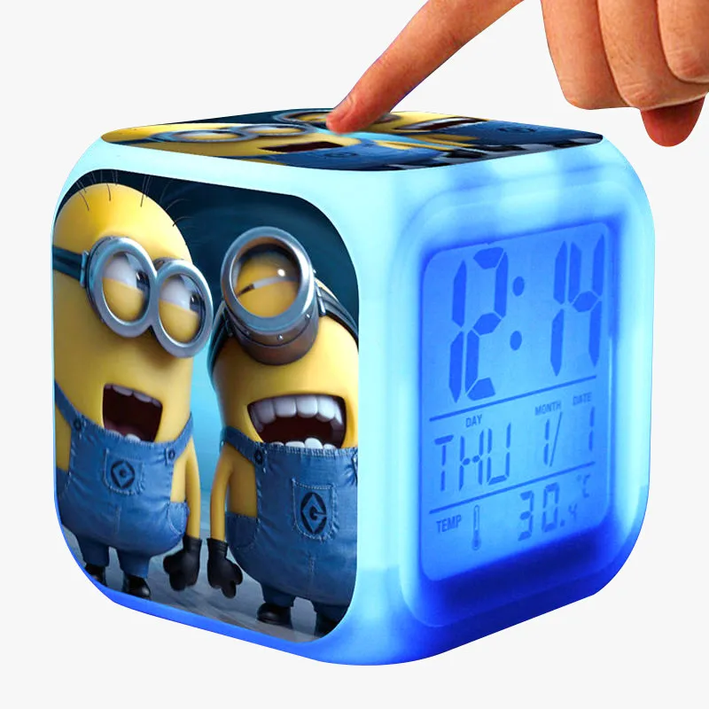 

Kids Alarm Clock Glowing LED Light 7 Color Change Minions Digital alarm clock Children toys reloj despertador saat wekker reveil