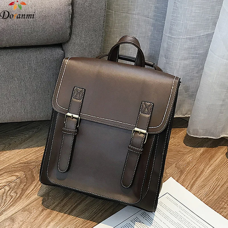 

DORANMI Leather Backpack Women's Schoolbags 2019 Classic Solid Back Rucksack Shoulder Bags Female Book Backpack Mochila DJB882