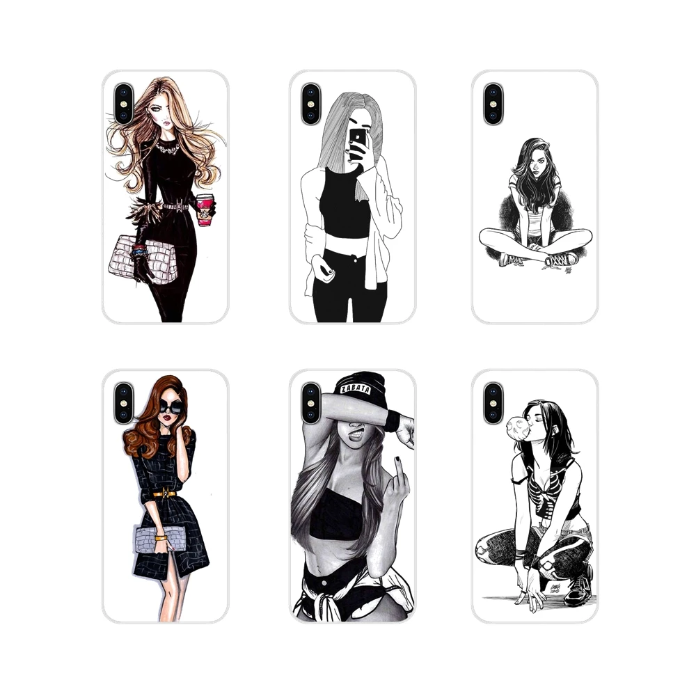 

For Samsung A10 A30 A40 A50 A60 A70 Galaxy S2 Note 2 3 Oneplus 3T 5T 6T Soft Transparent Cases Covers Fashion Girl With Wine Cup