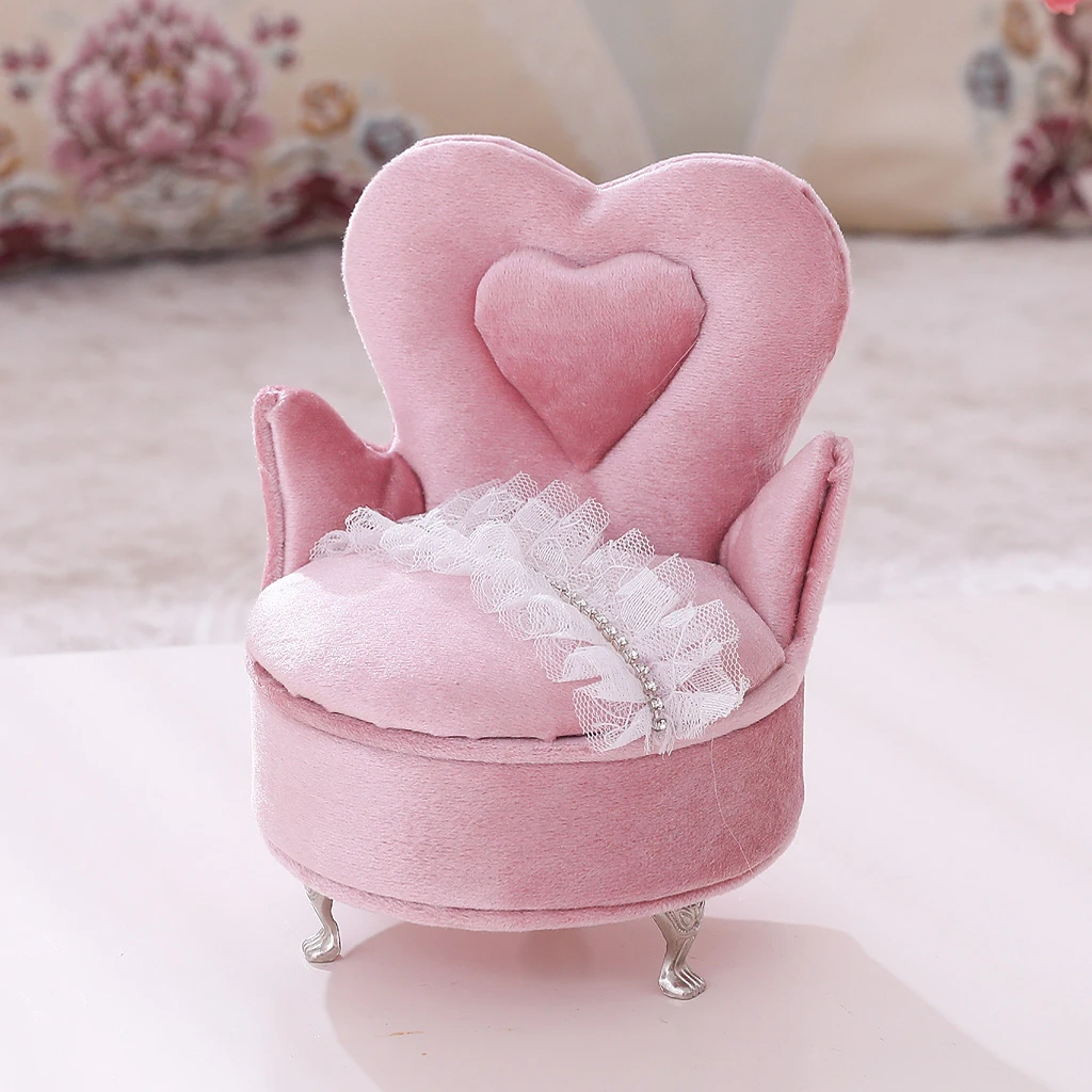 Pink Heart Chair Jewelry Box Mini Furniture Bracelet Ring Display
