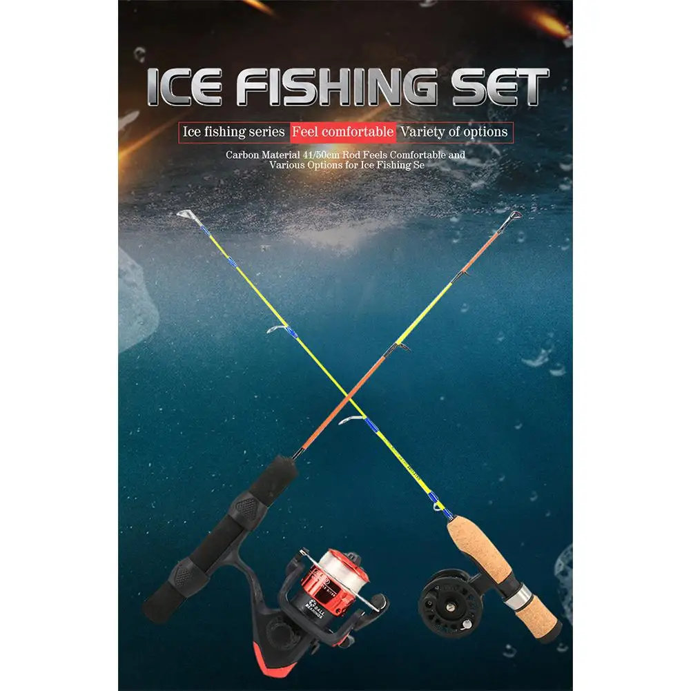 Winter Ice Fishing Rod Combo Mini Pole Lure 41/50cm Retractable Carbon Fishing Rod Reel Set With Spinning Reel Ice Fishing Wheel