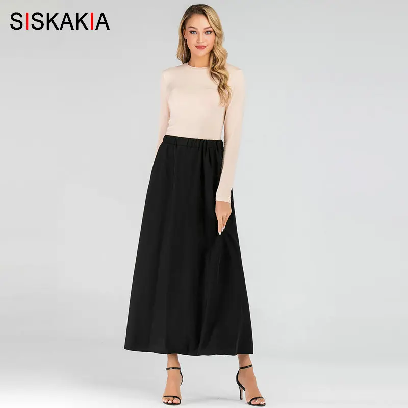 Женская Повседневная юбка Siskakia однотонная Макси-юбка до щиколотки с высокой