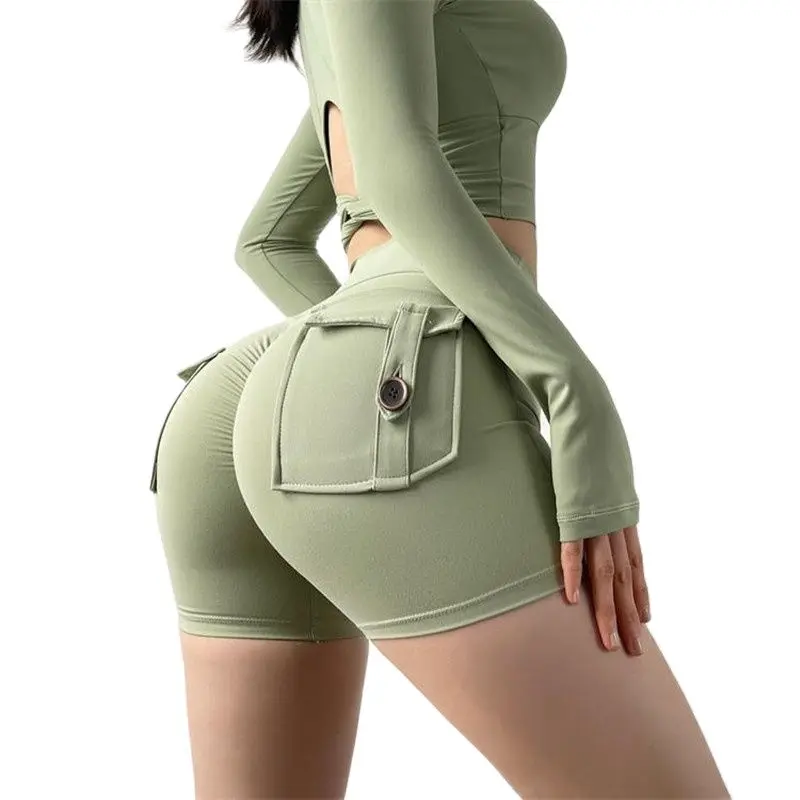 Summer Sexy Women's Sports High Waist Shorts with Pocket Athletic Gym Workout Fitness Yoga Leggings Shorts Athletic Breathable