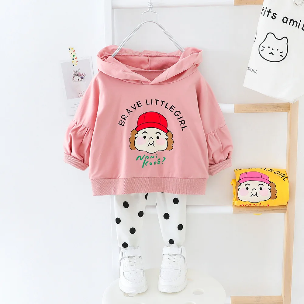 

Girls Spring New Style Little Girl Cartoon Long Sleeve + Dotted Base Pants Two-Piece Set Children Set
