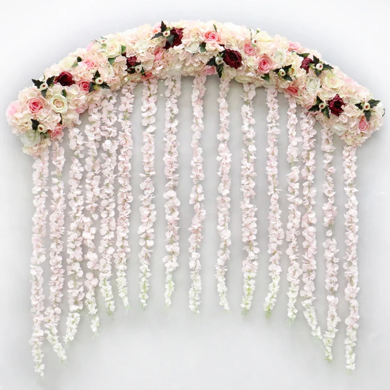 Роскошные 1 м/2 м DIY wisteria ряд цветов Декор для вечерние витрины Свадебный Арка фон искусственная Цветочная композиция лоза Роза